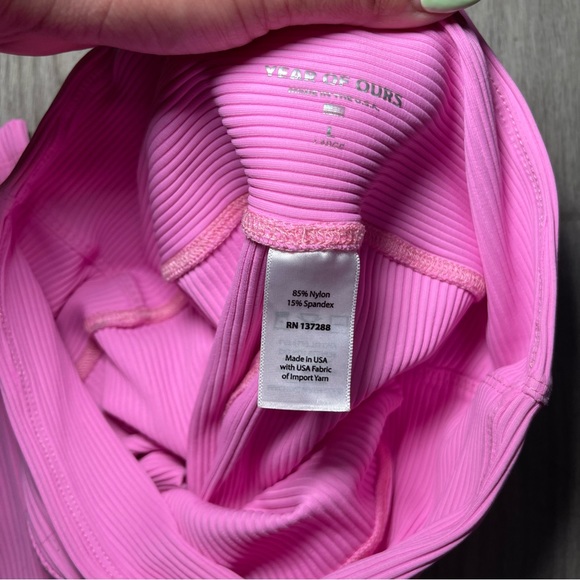Year Of Ours | Ribbed Hot Pink Bra + Leggings Workout Set Size: Large - Picture 4 of 4